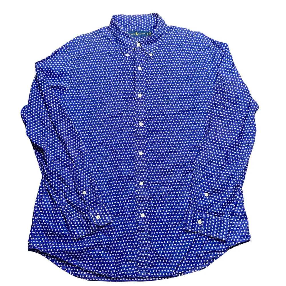 Polo Ralph Lauren Shirt Men’s XL Button Up Long Sleeve Blue All Over Print